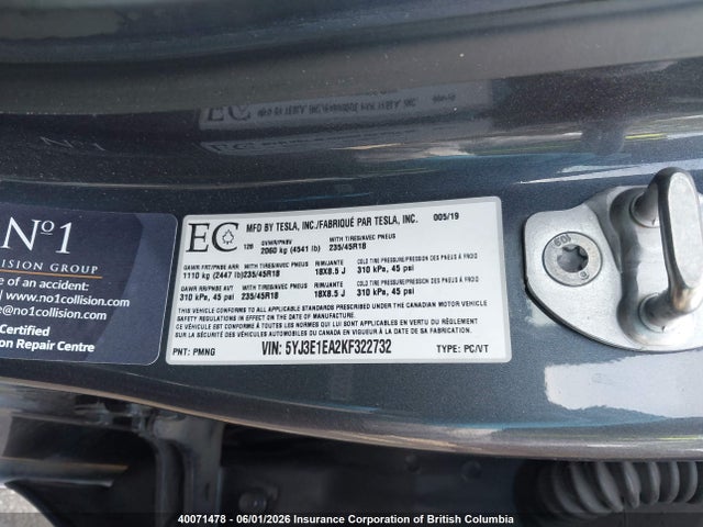 Aukcja sprzedaży 2019 Tesla Model 3, vin: 5YJ3E1EA2KF322732, numer aukcji: 40071478
