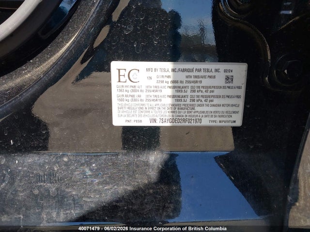 Продажа на аукционе авто 2024 Tesla Model Y Long Range/rwd, vin: 7SAYGDED2RF021970, номер лота: 40071479