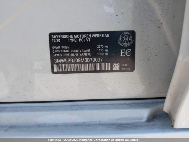 2021 Bmw 330e მანქანა იყიდება აუქციონზე, vin: 3MW5P9J09M8B79037, აუქციონის ნომერი: 40071483