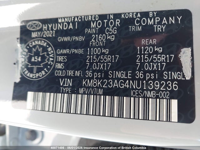 Продажа на аукционе авто 2022 Hyundai Kona, vin: KM8K23AG4NU139236, номер лота: 40071486