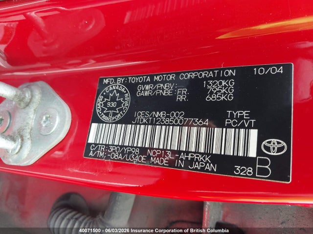 Продаж на аукціоні авто 2005 Toyota Echo, vin: JTDKT123850077364, номер лоту: 40071500