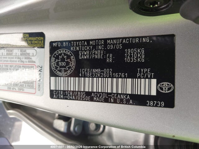 Продажа на аукционе авто 2006 Toyota Camry, vin: 4T1BE32K26U116761, номер лота: 40071507