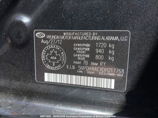 Aukcja sprzedaży 2013 Hyundai Elantra Gls/limited, vin: 5NPDH4AEXDH217768, numer aukcji: 40071525