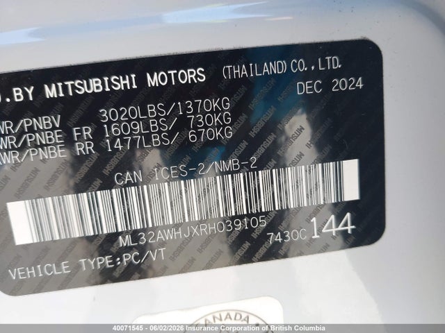 Продаж на аукціоні авто 2024 Mitsubishi Mirage Se/black Edition/ralliart, vin: ML32AWHJXRH039105, номер лоту: 40071545