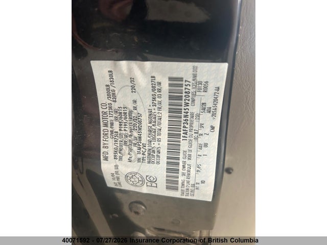 2005 Ford Focus მანქანა იყიდება აუქციონზე, vin: 1FAFP36N45W208757, აუქციონის ნომერი: 40071592