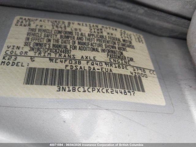 Aukcja sprzedaży 2012 Nissan Versa, vin: 3N1BC1CPXCK244897, numer aukcji: 40071594