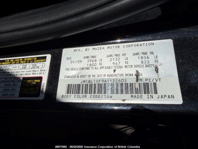 40071602 :رقم المزاد ، JM1BL1SF9A1122603 vin ، 2010 Mazda Mazda3 Gs/gx مزاد بيع