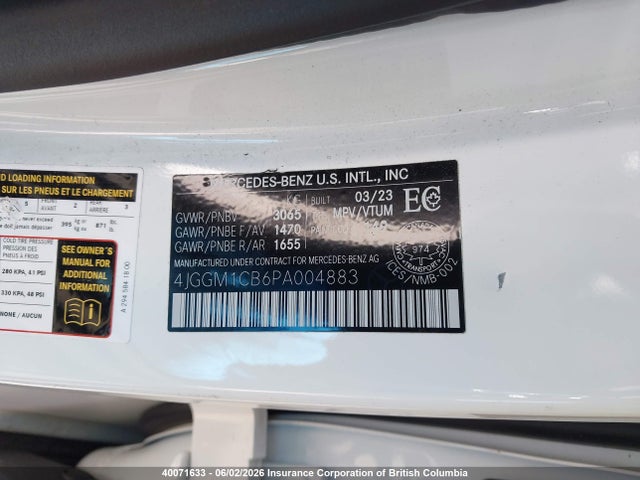 2023 Mercedes-benz Eqe Suv 350 4matic მანქანა იყიდება აუქციონზე, vin: 4JGGM1CB6PA004883, აუქციონის ნომერი: 40071633