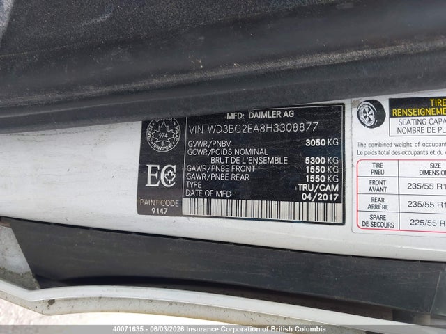 Auction sale of the 2017 Mercedes-benz Metris, vin: WD3BG2EA8H3308877, lot number: 40071635