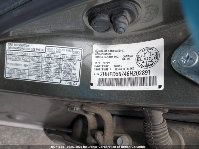Aukcja sprzedaży 2006 Acura Csx, vin: 2HHFD56746H202891, numer aukcji: 40071654