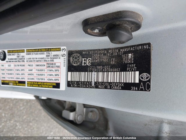 40071658 :رقم المزاد ، 2T1BR32EX8C880862 vin ، 2008 Toyota Corolla Ce مزاد بيع