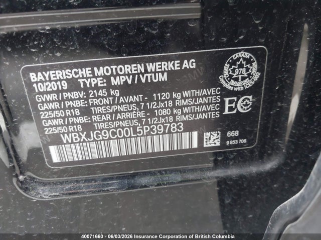 Aukcja sprzedaży 2020 Bmw X1, vin: WBXJG9C00L5P39783, numer aukcji: 40071660