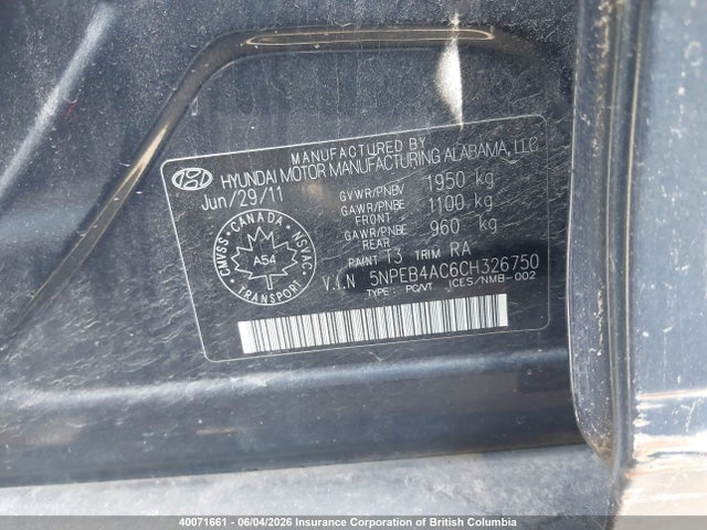 Aukcja sprzedaży 2012 Hyundai Sonata Gls, vin: 5NPEB4AC6CH326750, numer aukcji: 40071661