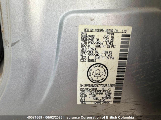 Продажа на аукционе авто 2005 Nissan Pathfinder Le/se/xe, vin: 5N1AR18W65C702155, номер лота: 40071669