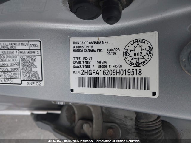 Продажа на аукционе авто 2009 Honda Civic Dx, vin: 2HGFA16209H019518, номер лота: 40067152