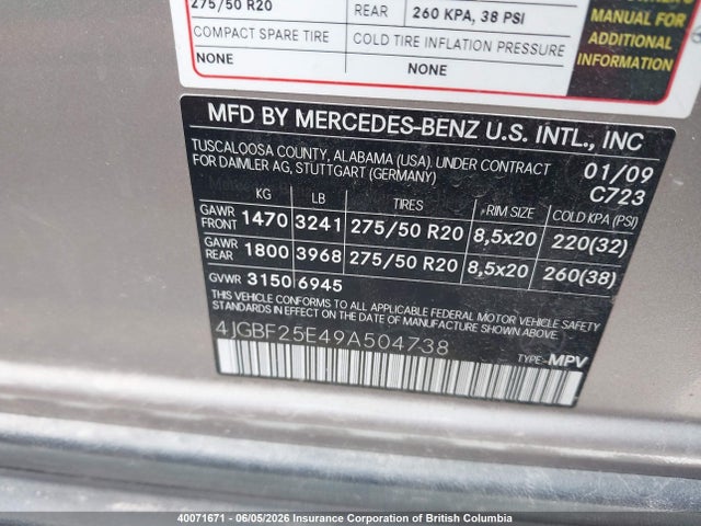 2009 Mercedes-benz Gl 320 Bluetec 4matic მანქანა იყიდება აუქციონზე, vin: 4JGBF25E49A504738, აუქციონის ნომერი: 40071671