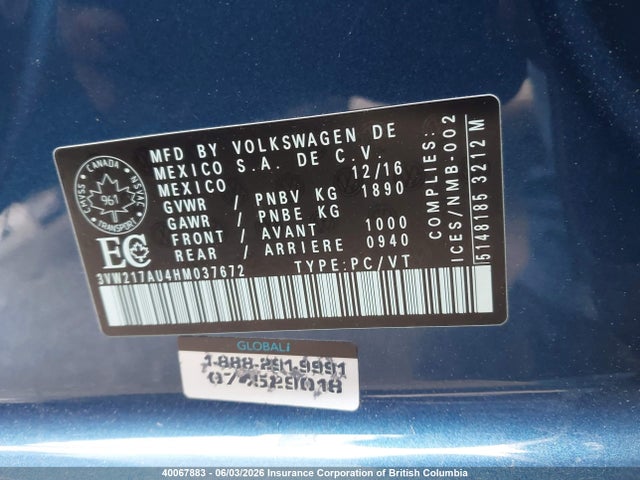 Продаж на аукціоні авто 2017 Volkswagen Golf S/wolfsburg/se/sel, vin: 3VW217AU4HM037672, номер лоту: 40067883