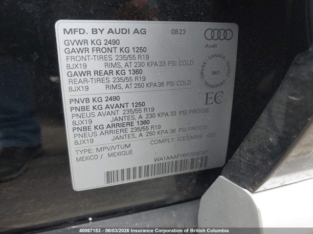 40067153 :رقم المزاد ، WA1AAAFY6R2006787 vin ، 2024 Audi Q5 45 Komfort مزاد بيع