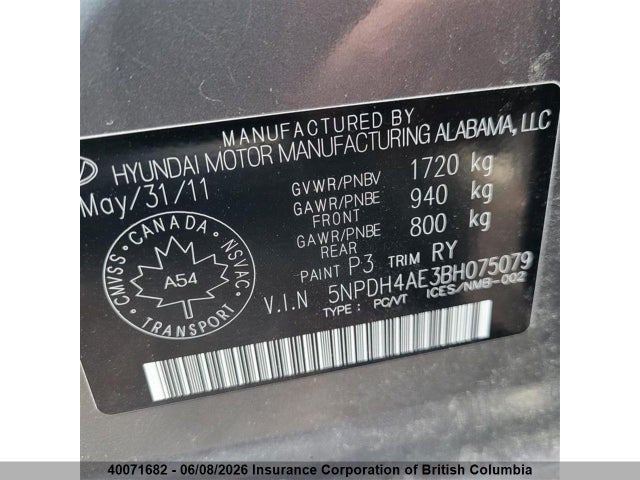 Auction sale of the 2011 Hyundai Elantra Gls/limited, vin: 5NPDH4AE3BH075079, lot number: 40071682