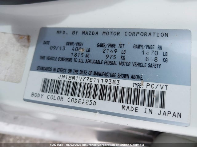 JM1BM1V77E1119383 Mazda 3 TOURING