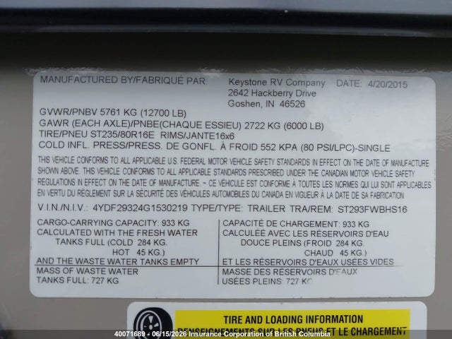 Keystone Sprinter Travel Trailer 2016 4YDF29324G1530219 Image 9