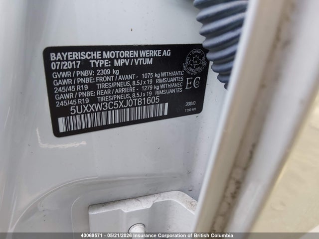40069571 :رقم المزاد ، 5UXXW3C5XJ0T81605 vin ، 2018 Bmw X4 Xdrive28i مزاد بيع