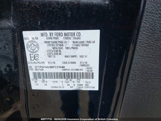 Aukcja sprzedaży 2008 Ford F150, vin: 1FTPW14V28FC31046, numer aukcji: 40071718