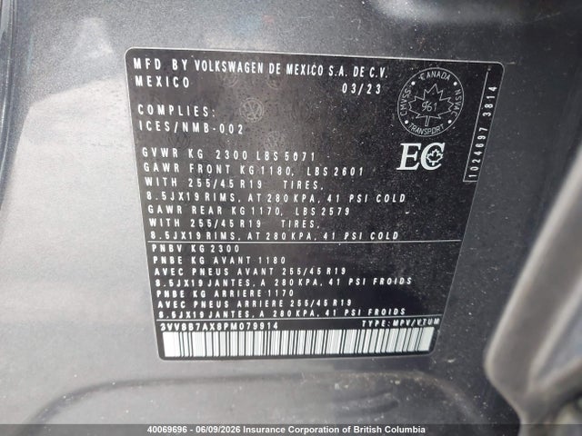 Aukcja sprzedaży 2023 Volkswagen Tiguan Se R-line Black, vin: 3VV8B7AX8PM079914, numer aukcji: 40069696