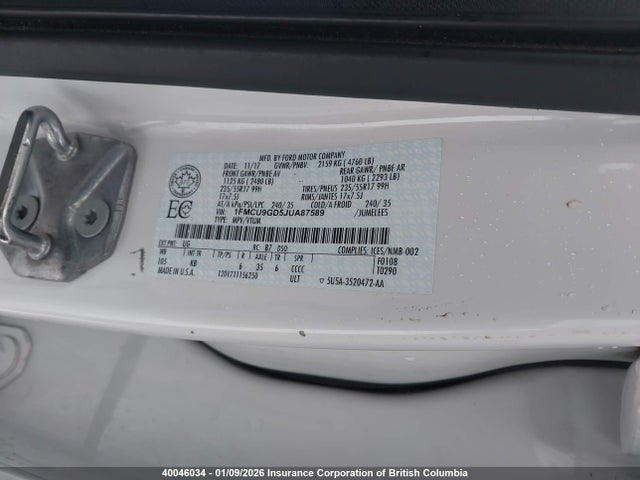 Продажа на аукционе авто 2018 Ford Escape Se, vin: 1FMCU9GD5JUA87589, номер лота: 40046034