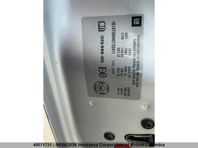 Aukcja sprzedaży 2009 Chevrolet Cobalt Lt, vin: 1G1AT58H497122411, numer aukcji: 40071731