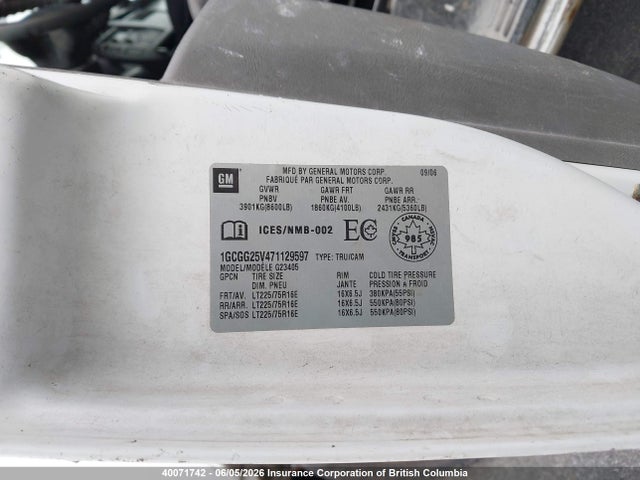 Aukcja sprzedaży 2007 Chevrolet Express Standard, vin: 1GCGG25V471129597, numer aukcji: 40071742