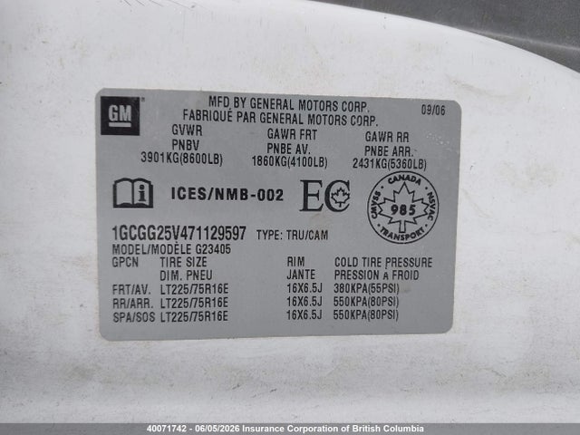 Aukcja sprzedaży 2007 Chevrolet Express Standard, vin: 1GCGG25V471129597, numer aukcji: 40071742