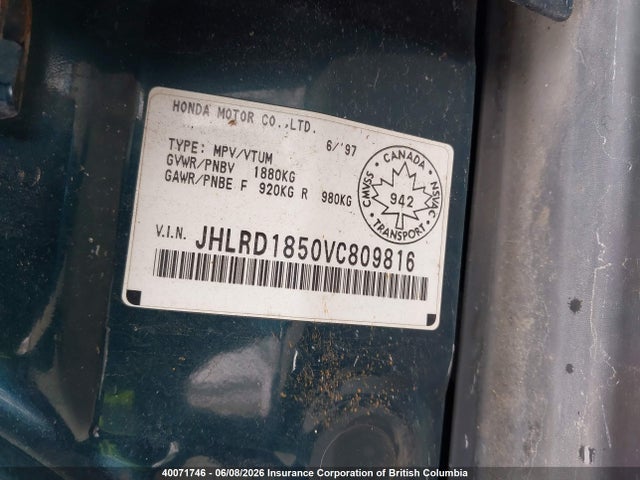 Продажа на аукционе авто 1997 Honda Cr-v, vin: JHLRD1850VC809816, номер лота: 40071746