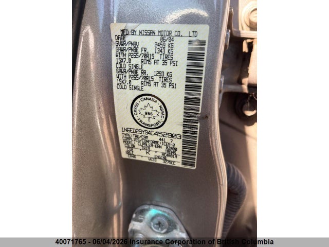 Продаж на аукціоні авто 2004 Nissan Frontier Crew Cab Xe V6, vin: 1N6ED29Y94C452903, номер лоту: 40071765