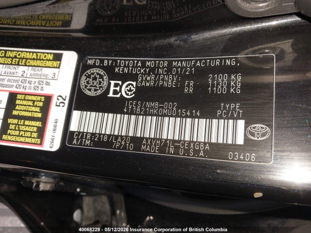 2021 Toyota Camry Xle/se მანქანა იყიდება აუქციონზე, vin: 4T1B21HK0MU015414, აუქციონის ნომერი: 40068229