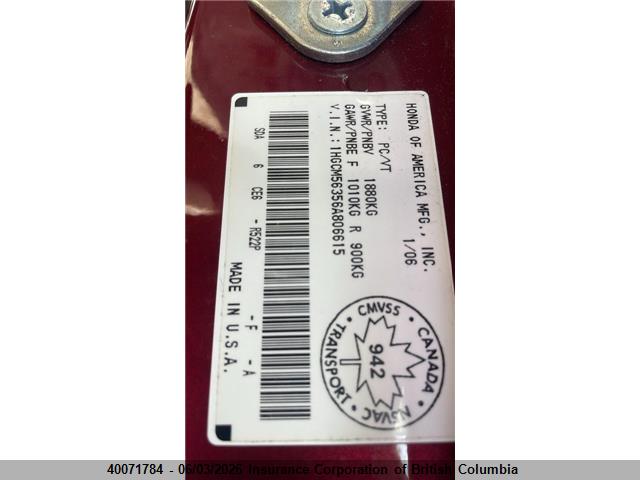 Aukcja sprzedaży 2006 Honda Accord Se, vin: 1HGCM56356A806615, numer aukcji: 40071784