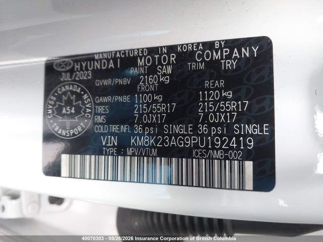 Aukcja sprzedaży 2023 Hyundai Kona Se, vin: KM8K23AG9PU192419, numer aukcji: 40070303