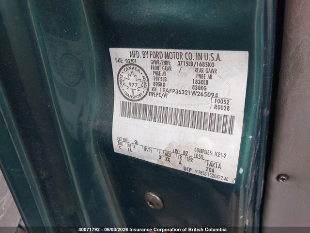 Aukcja sprzedaży 2001 Ford Focus, vin: 1FAFP36321W265094, numer aukcji: 40071792