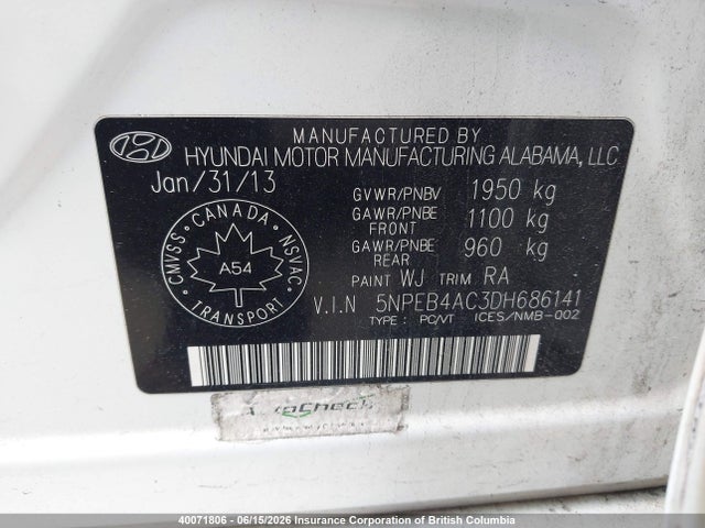 Продаж на аукціоні авто 2013 Hyundai Sonata Gls, vin: 5NPEB4AC3DH686141, номер лоту: 40071806