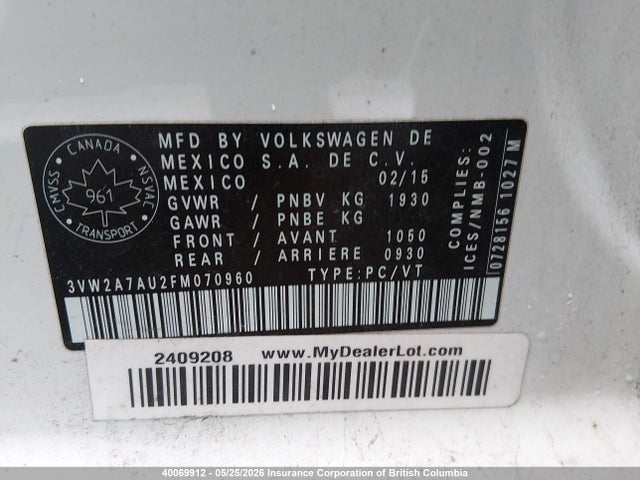Aukcja sprzedaży 2015 Volkswagen Golf Tdi, vin: 3VW2A7AU2FM070960, numer aukcji: 40069912
