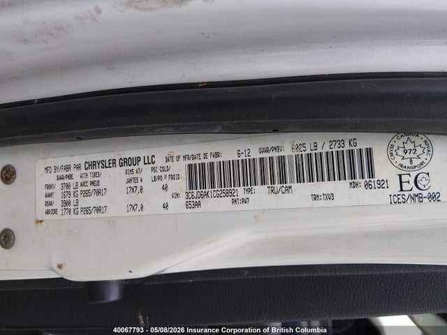 Продаж на аукціоні авто 2012 Dodge Ram 1500 St, vin: 3C6JD6AK1CG258921, номер лоту: 40067793