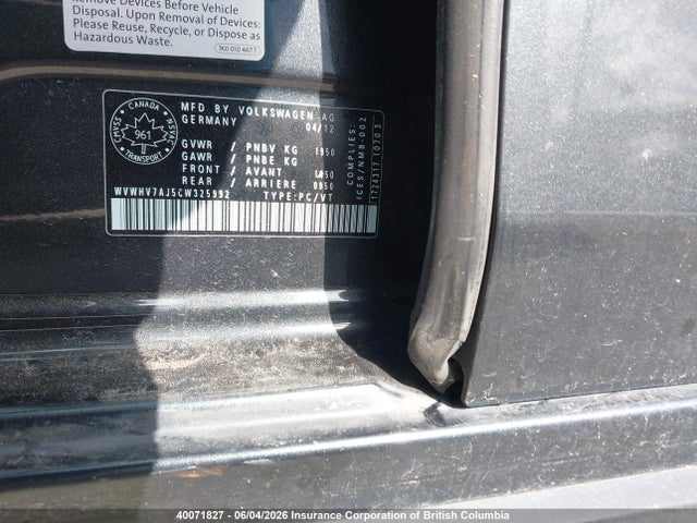 Aukcja sprzedaży 2012 Volkswagen Gti, vin: WVWHV7AJ5CW325992, numer aukcji: 40071827
