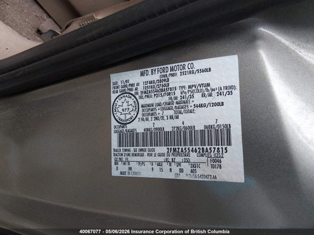 2002 Ford Windstar Lx მანქანა იყიდება აუქციონზე, vin: 2FMZA55462BA57815, აუქციონის ნომერი: 40067077