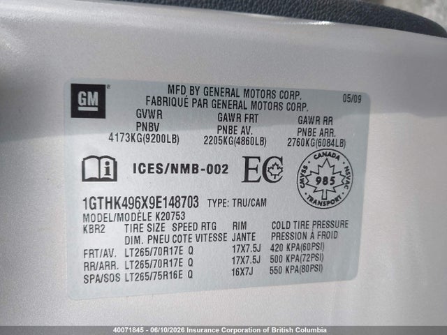 2009 Gmc Sierra K2500 Heavy Duty მანქანა იყიდება აუქციონზე, vin: 1GTHK496X9E148703, აუქციონის ნომერი: 40071845