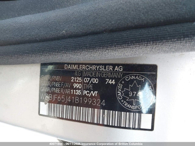Продажа на аукционе авто 2001 Mercedes-benz E 320, vin: WDBJF65J41B199324, номер лота: 40071856