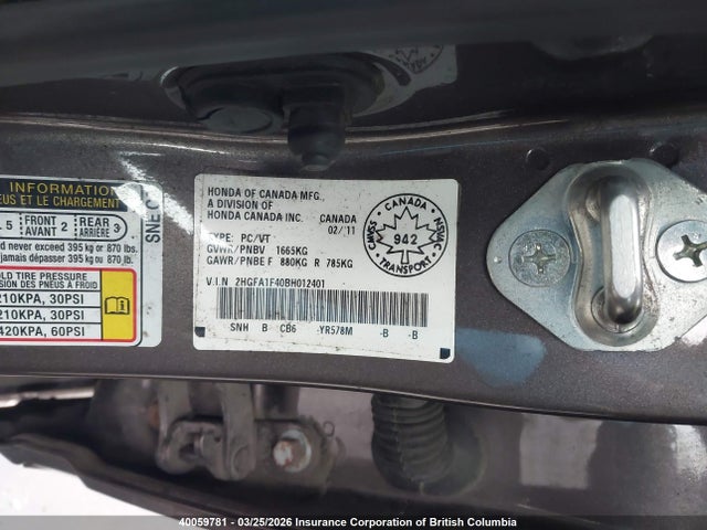 Aukcja sprzedaży 2011 Honda Civic Dx-g, vin: 2HGFA1F40BH012401, numer aukcji: 40059781