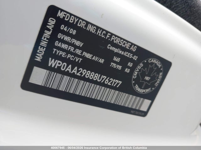 Продаж на аукціоні авто 2008 Porsche Cayman, vin: WP0AA29888U762177, номер лоту: 40067945
