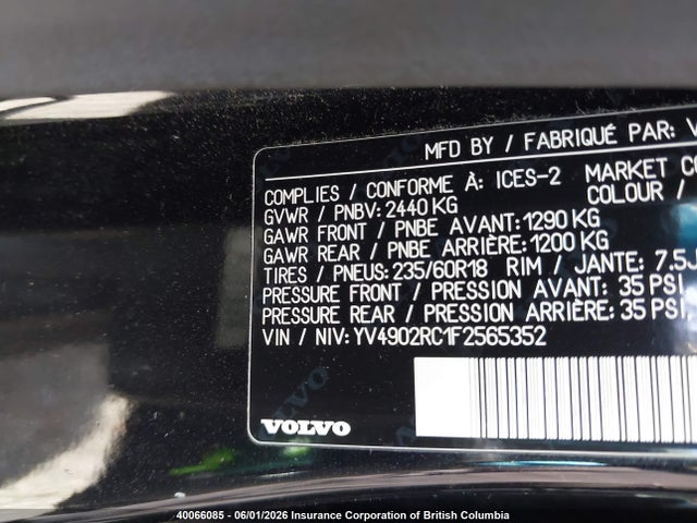 YV4902RC1F2565352 Volvo Xc60 T6/premier+