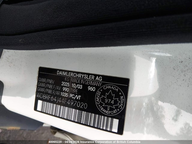 40065220 :رقم المزاد ، WDBRF64J44F497020 vin ، 2004 Mercedes-benz C 320 مزاد بيع