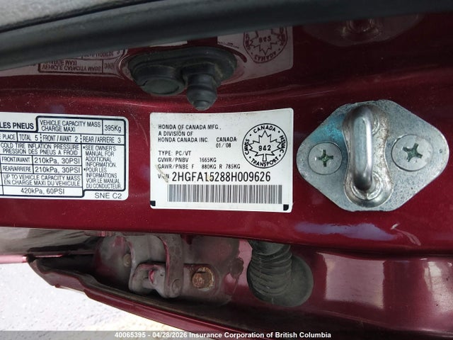 Aukcja sprzedaży 2008 Honda Civic Dx, vin: 2HGFA15288H009626, numer aukcji: 40065395